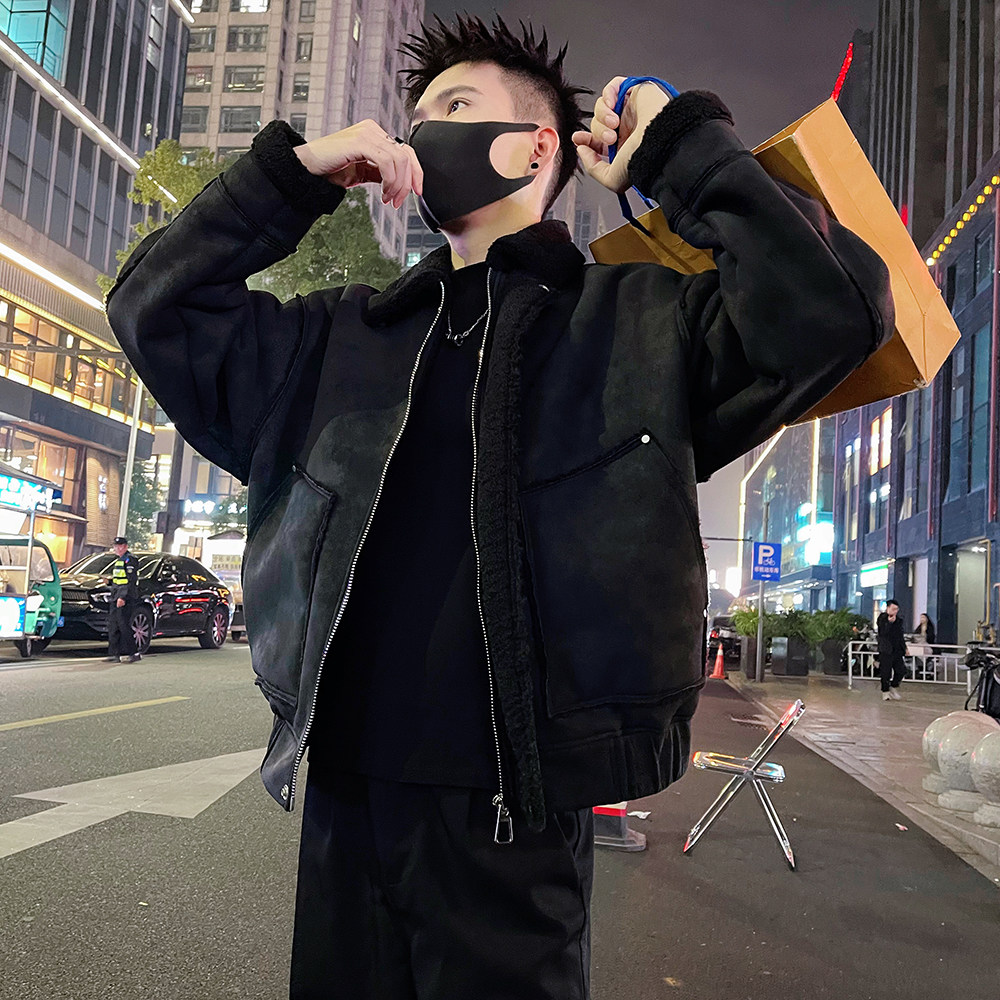 A63/P178控238男士秋冬款皮毛一体翻领男士保暖防寒外套咖2,男装棉衣,电商A366