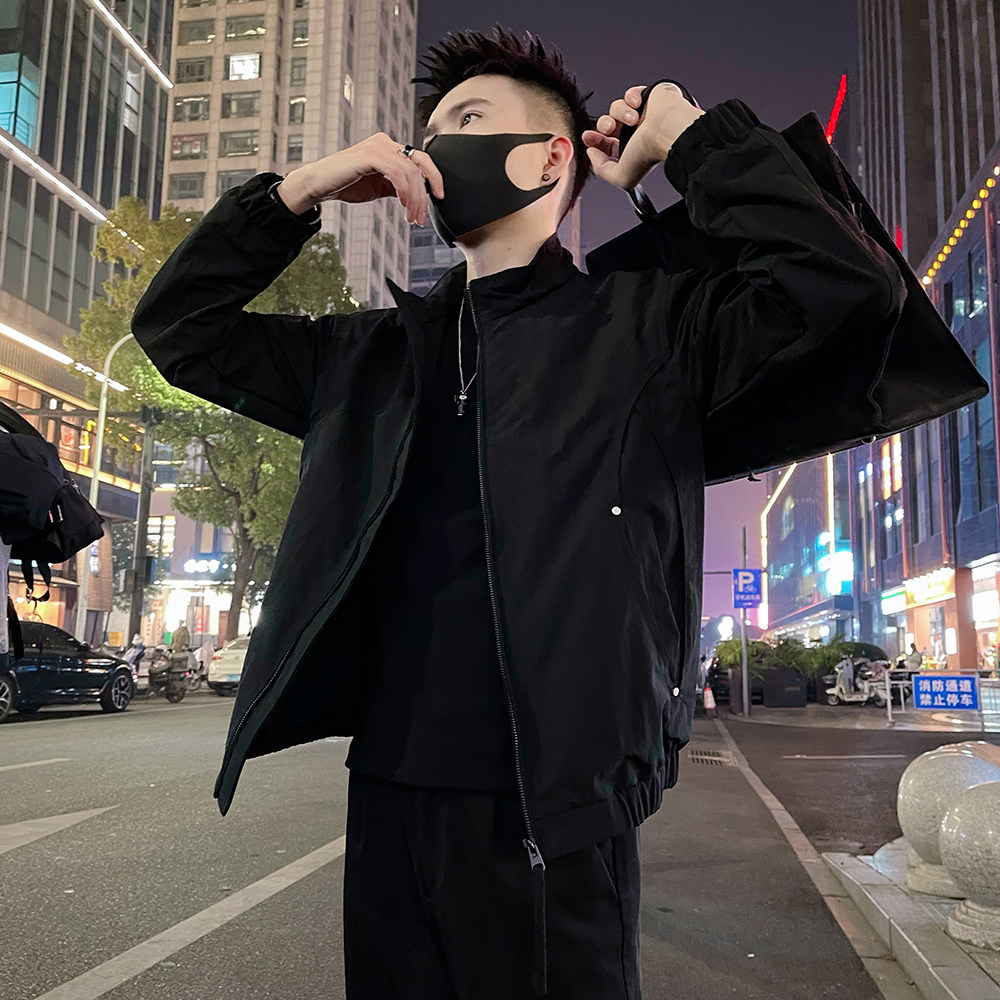 J93/P98控145 潮牌痞帅春款立领铆钉饰夹克外套男士上衣黑1图片