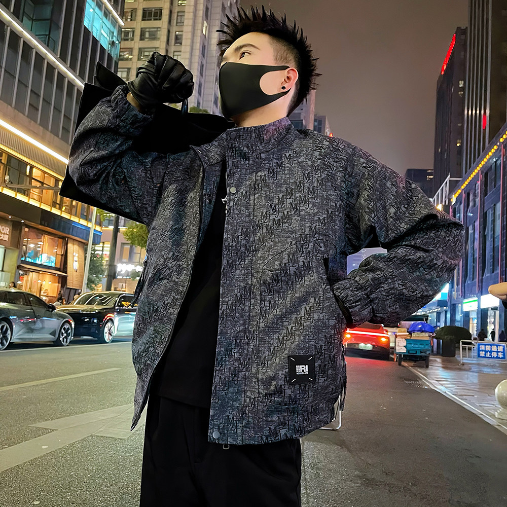 J60/P98控138高级感褶皱肌理感立领夹克男春季美式复古外套米1,男装夹克,电商A366