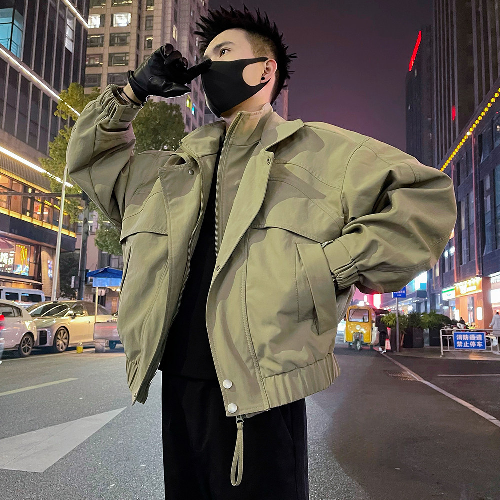 J98/P128控178潮牌痞帅双层领金属饰工装男士夹克外套浅绿3，男装夹克，电商A366