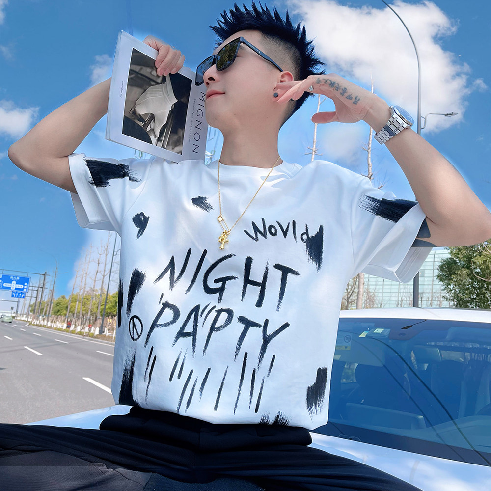 T235/P68控98半袖T恤男短袖夏季新款宽松圆领印花字母男士上衣3,男装T恤,电商A366