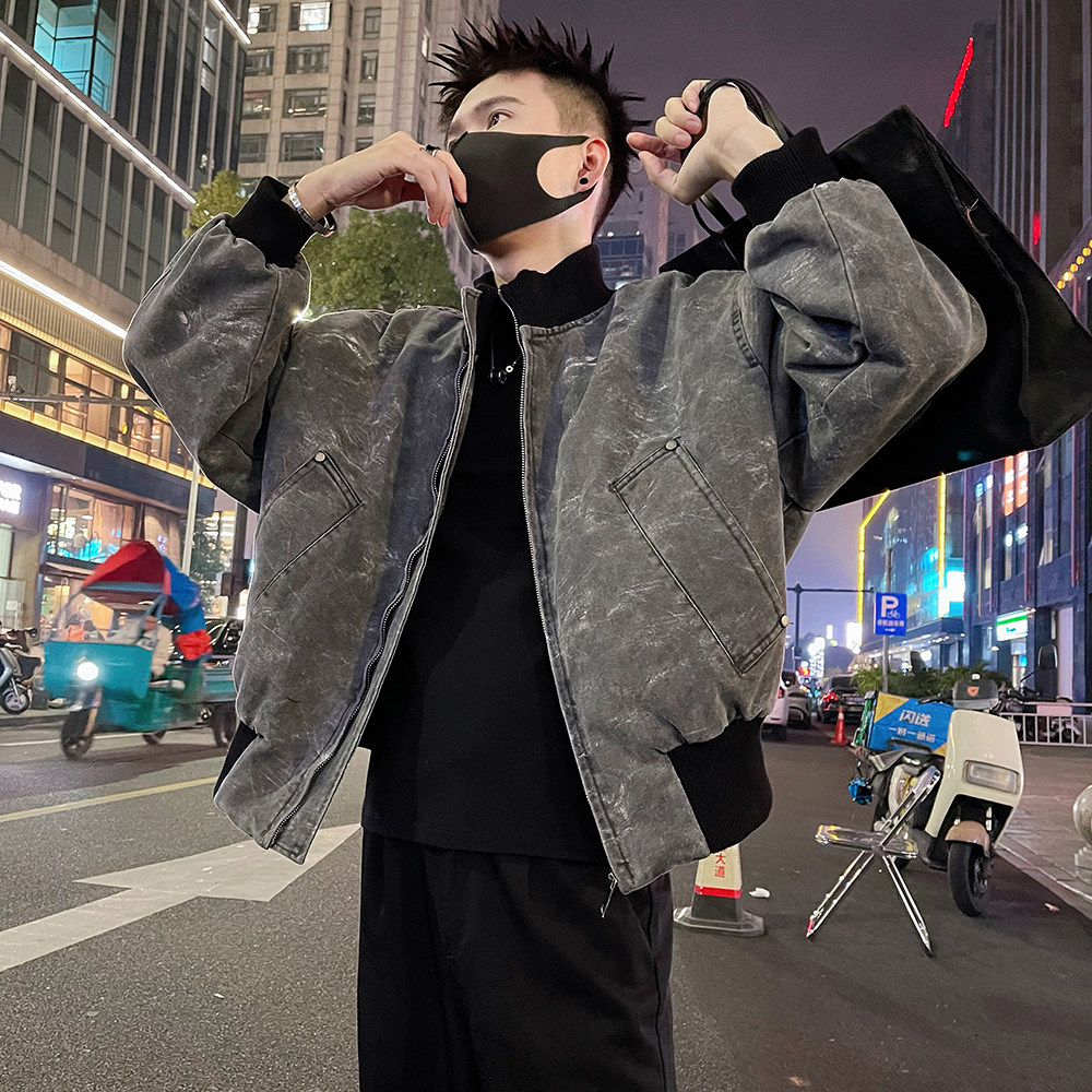A62/P178控238潮牌秋冬男士短款洗水牛仔痞帅加绒棉服外套彩绿3,男装棉衣,电商A366