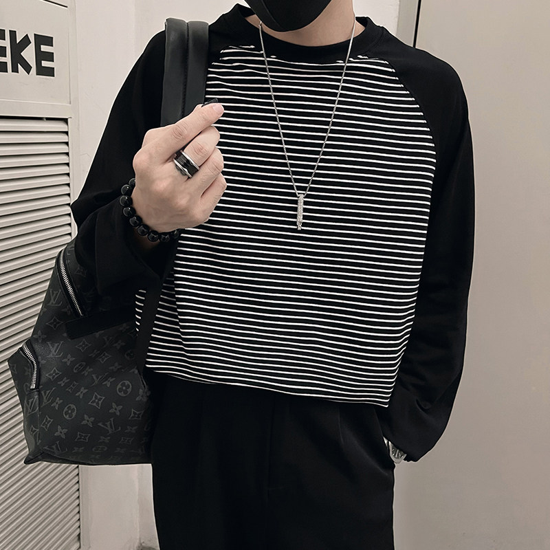 特CX02/P50控70春季美式设计感潮牌撞色条纹男士长袖T恤社会小伙,男装T恤,电商A366