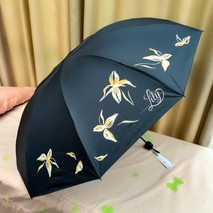 天堂三折晴雨伞双人黑胶10骨防晒