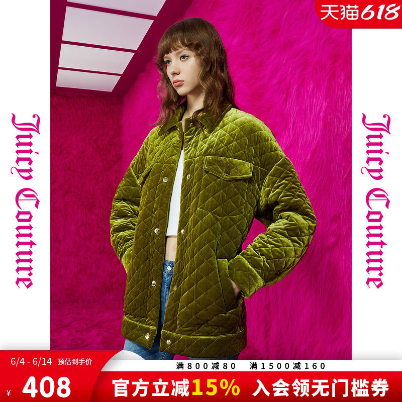 Juicy Couture橘滋通勤繁华森林扣绗棉丝绒女式外套衣女