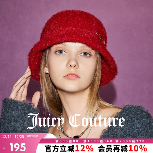 Juicy Couture橘滋春夏新款红色盆帽时尚休闲渔夫帽毛绒帽子