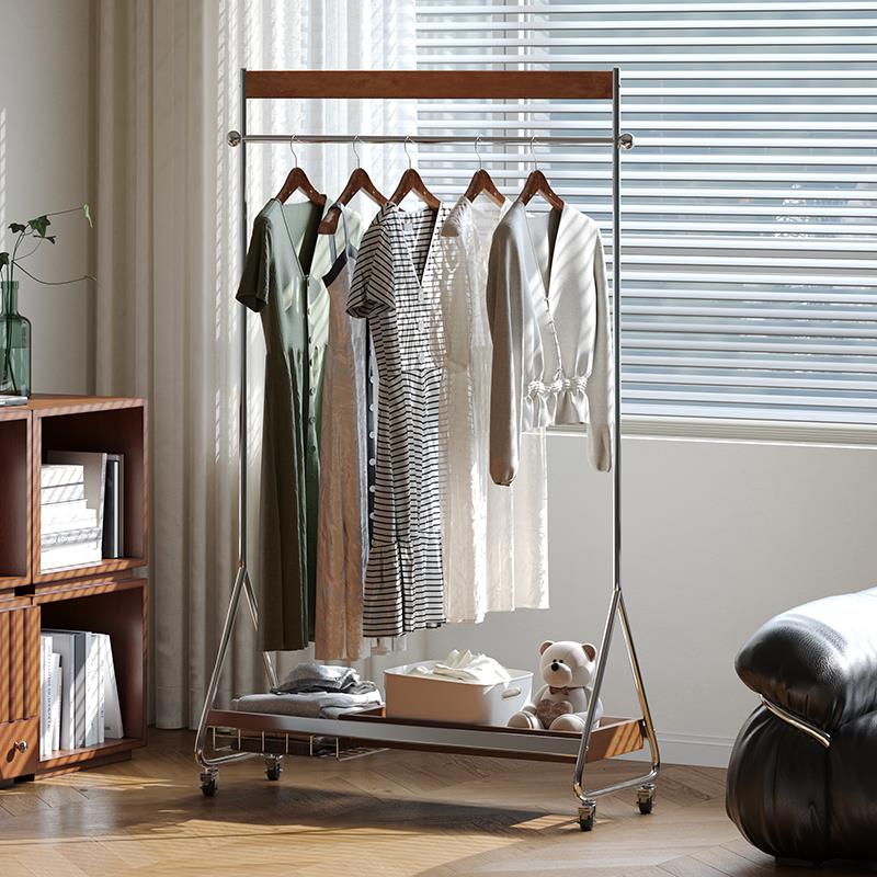 中古收纳挂衣架落地式卧室家用内可移动法式衣帽架实木服转角简易