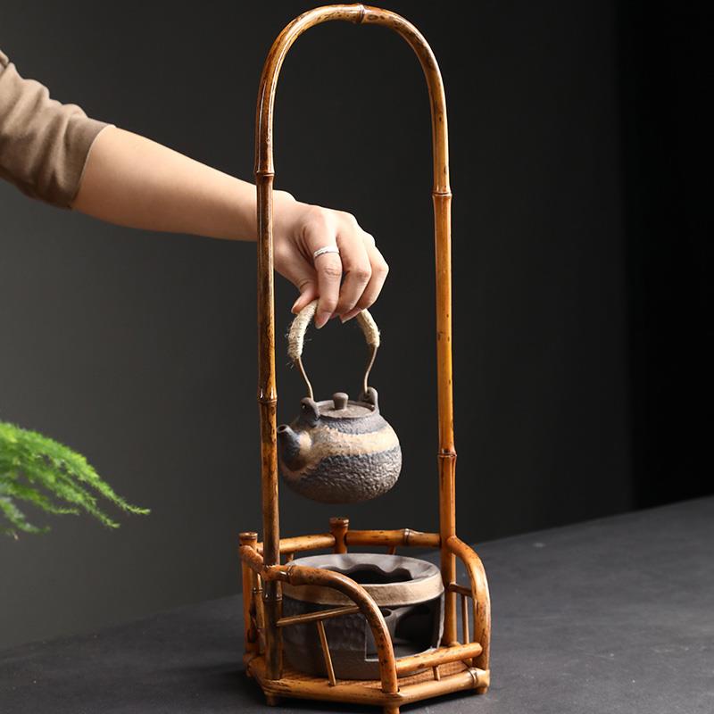 纯手工梅鹿竹凉炉架竹制凉炉台碳炉架复古花架插花茶壶收纳博古架