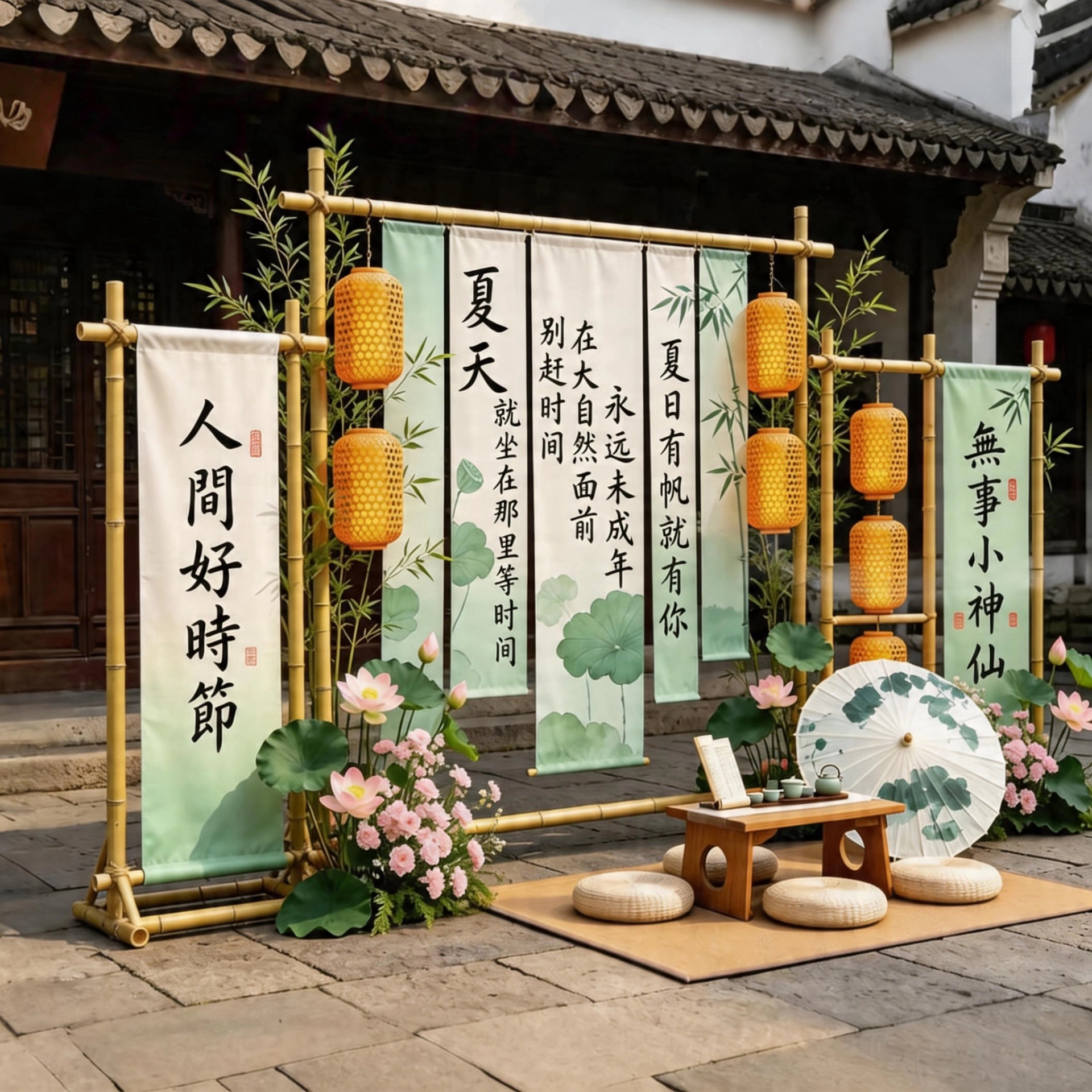新中式竹艺灯笼造景美陈摆件