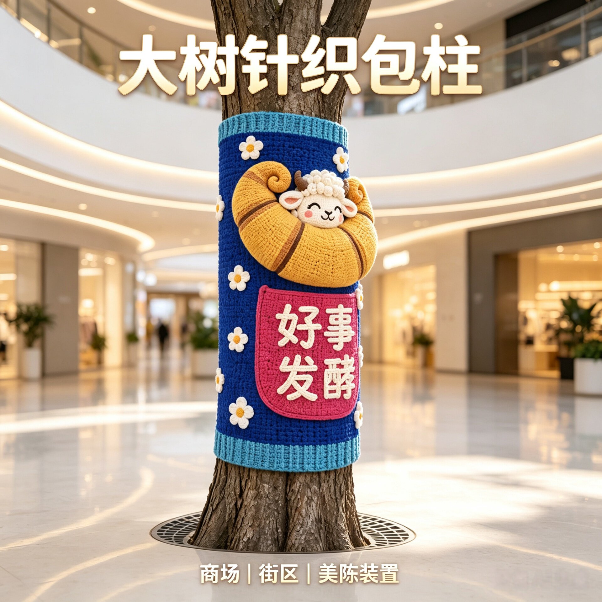 2027元旦春节元宝小羊大树毛衣商业街公园景区树木保暖装饰针织衣
