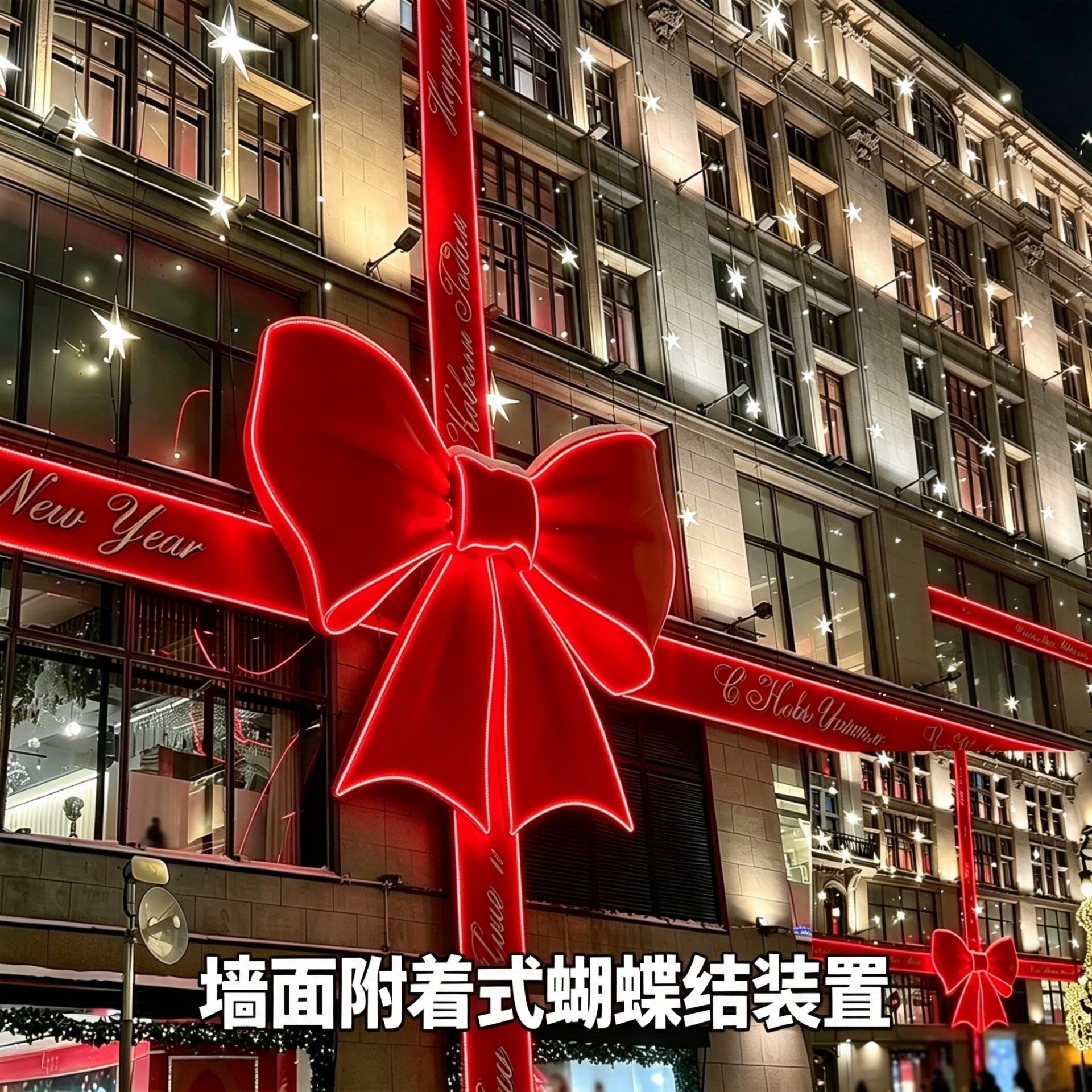 圣诞节巨型发光蝴蝶结飘带美陈商业街写字楼门店景区打卡墙装饰品