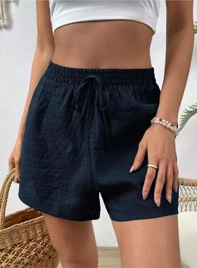 纯色松紧系带休闲短裤Solid Color Elastic Tie-Up Casual Shorts