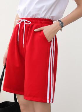 Exercise high-waist straight leg shorts 运动高腰系带直筒短裤