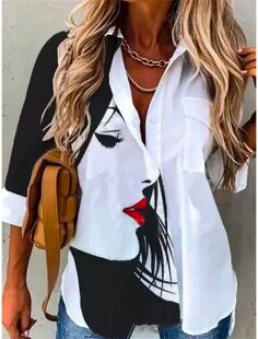 Casual print long sleeve shirt top      休闲印花长袖衬衫上衣