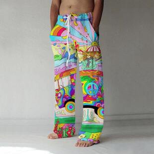 print straight leg Vintage 印花直筒裤 size pants复古大码 plus