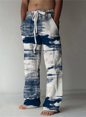 Printed drawstring elastic loose pants印花抽绳弹力宽松长裤女