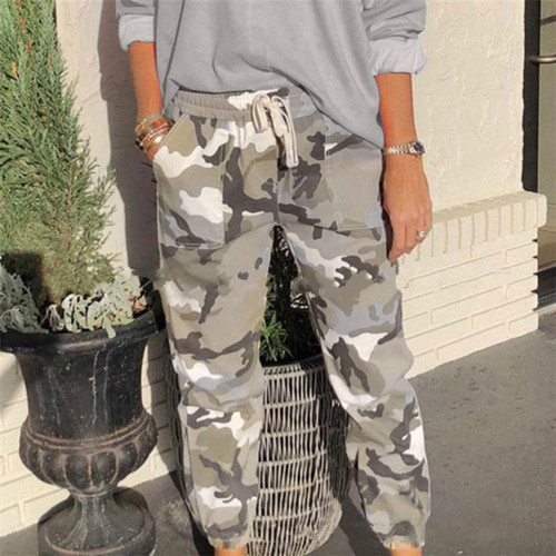 High-waist casual print straight leg pants高腰休闲印花直筒裤