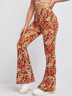 Sexy floral micro la trousers woman    性感碎花微喇长裤女