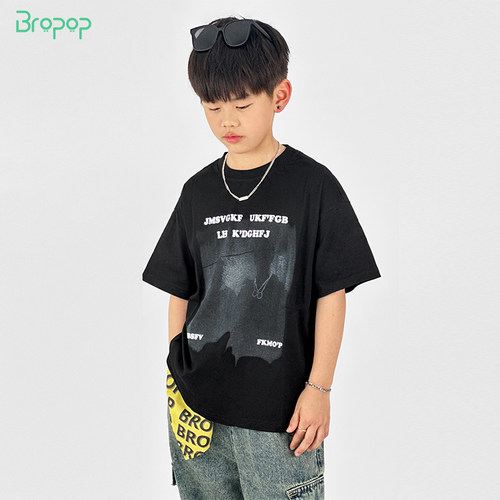 Bropop儿童印花纯棉短袖t恤男童女童凉感夏季上衣潮裤半袖打底薄