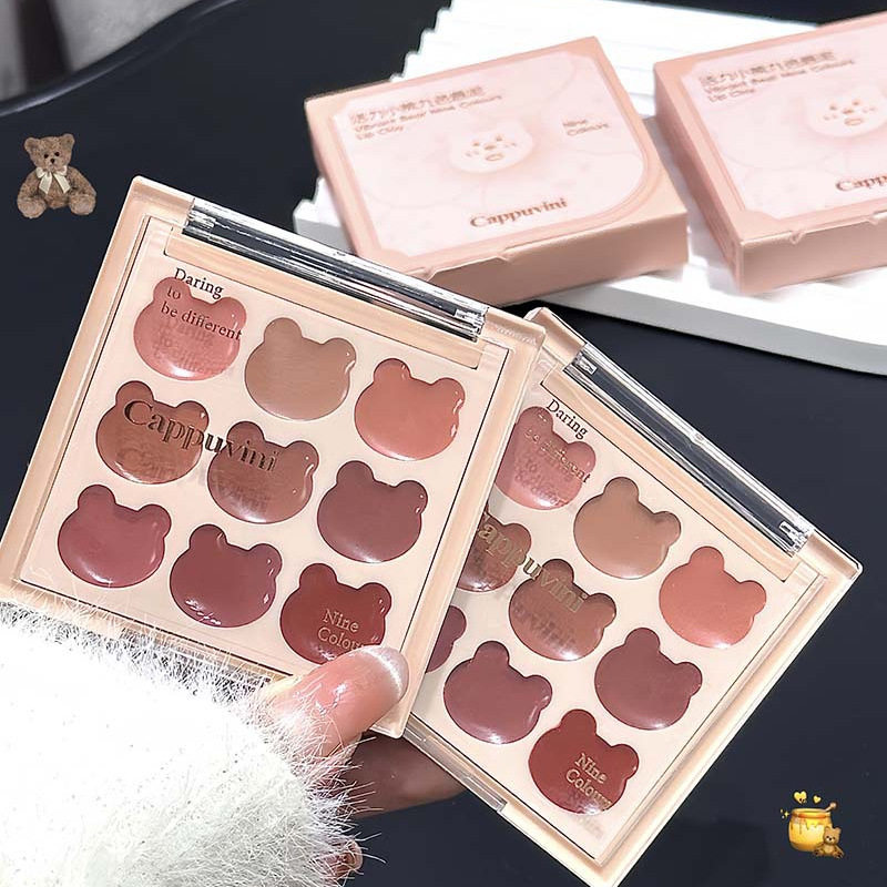 彩妆Cappuvini活力小熊九色唇泥哑光雾面唇颊两用口红学生党平价