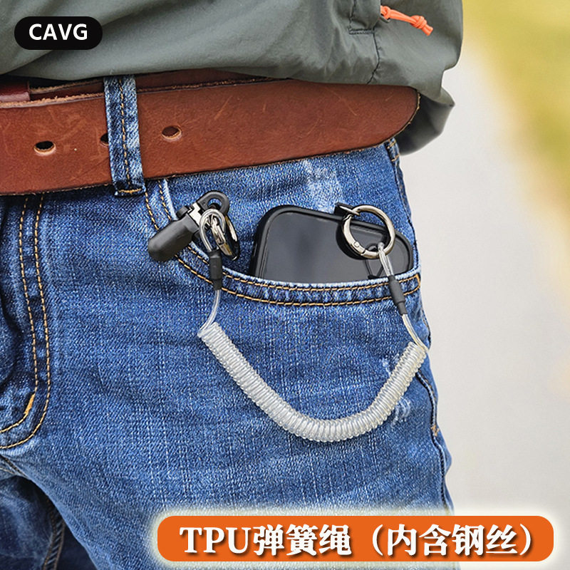 手机配件户外欧洲旅游防盗防丢手机弹簧绳带钢丝伸缩安全挂绳带夹