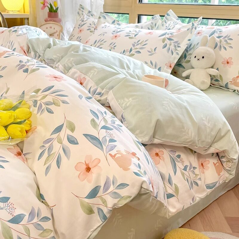 全棉100%纯棉床品四件套夏天被套床上用品宿舍床单三件套床笠罩款
