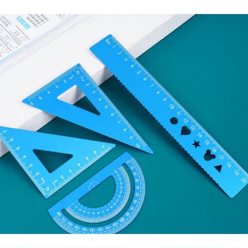 铝合金套尺四件套激光刻字中小学生绘画工具三角尺直尺绘画套装