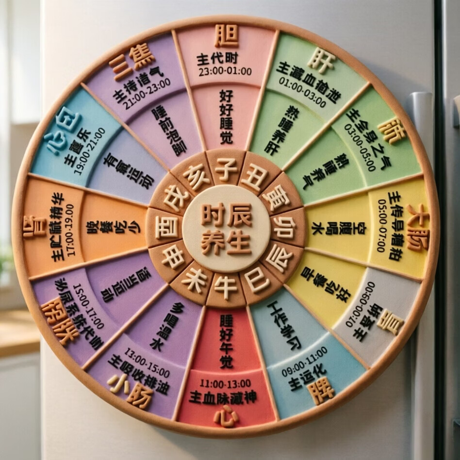 24小时作息对照表亚克力平面冰箱贴中医黄帝内经十二时辰养生磁贴