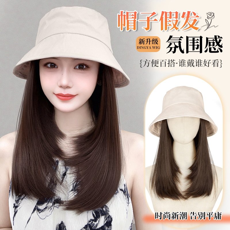 假发帽子一体女夏天时尚新款防晒渔夫帽假发层次短发内扣全头套