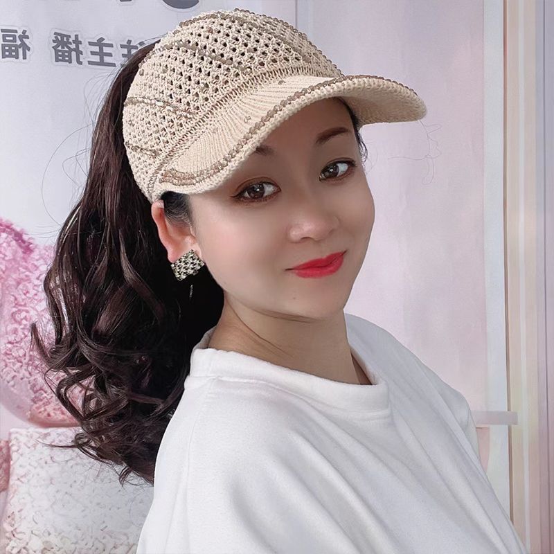 帽子假发女时尚镶钻空顶帽大波浪一体假头发可扎可散马尾假发帽子