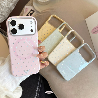 奶fufu马卡龙色鎏金波点磁吸壳适用iPhone16ProMax手机壳苹果17/15/14温柔少女大视窗MagSafe全包防摔新款ins