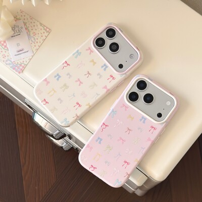ins韩系多彩小蝴蝶结适用苹果16ProMax手机壳iPhone15粉边撞色镜头框17简约仙气全包软壳13/14高颜值新款女潮