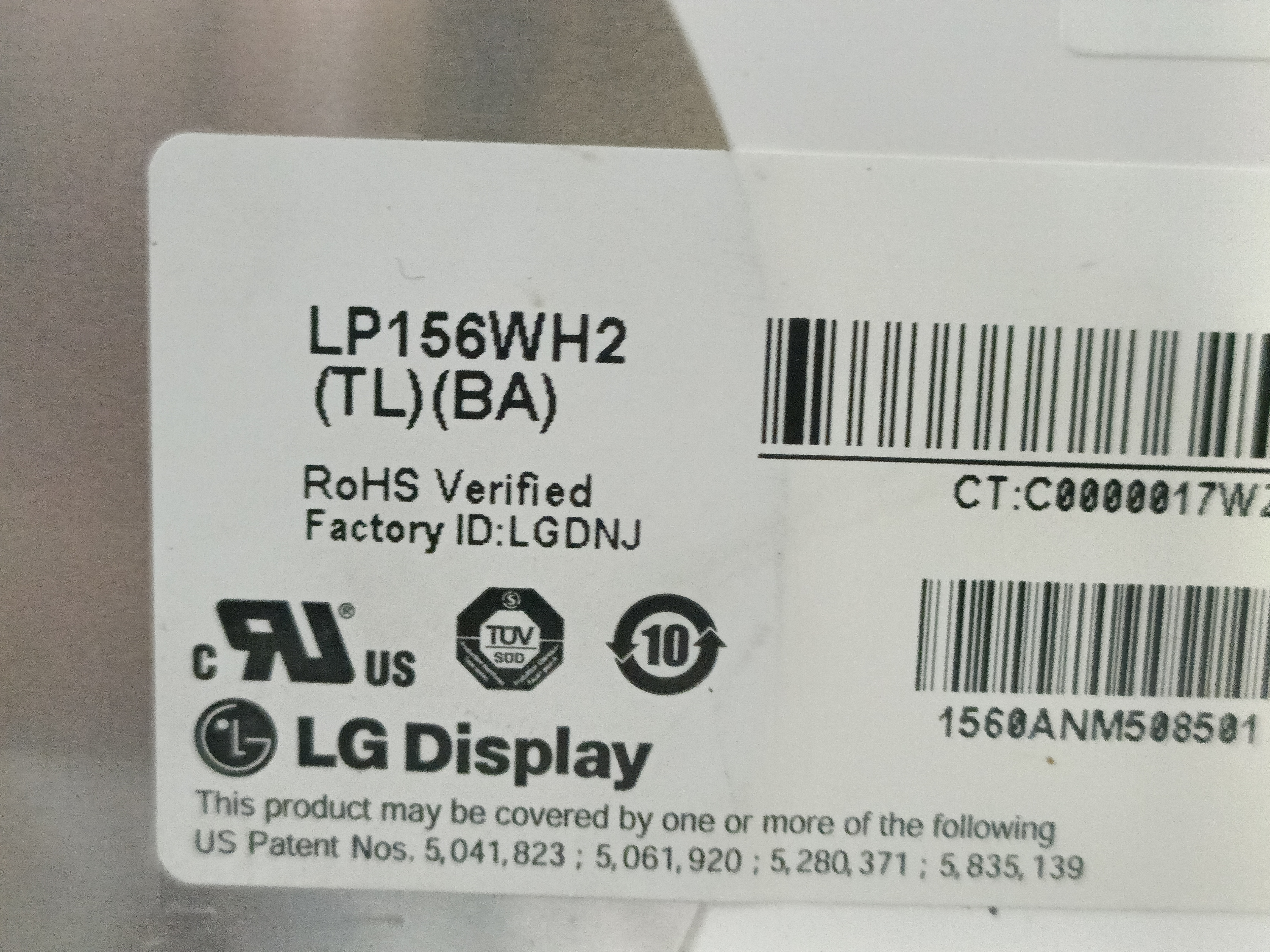 LG   LP156WH2 1366/768   40针接口 中厚 拆机A屏