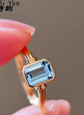 海蓝宝戒指女长方形经典