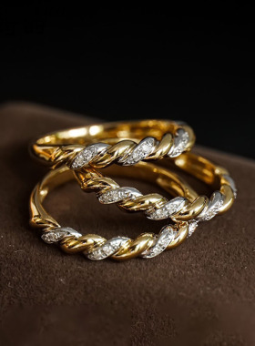 帕诗韵S925欧美点钻麻花双色戒指