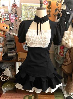【禁忌之恋】亚文化暗黑少女方领褶皱上衣+双层荷叶边蛋糕短裙女