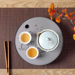 纯钛茶盘干泡盘圆形钛储水式 茶海托盘简约家用旅行茶具沥水茶台