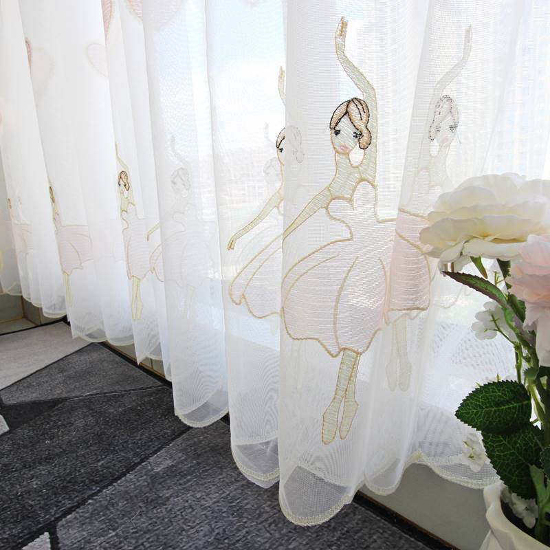 芭蕾跳舞女孩窗帘纱帘甜美清新公主风绣花纱儿童房瑜伽舞蹈室窗纱