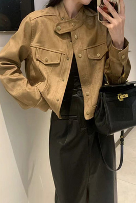 复古麂皮绒外套女秋203新款设