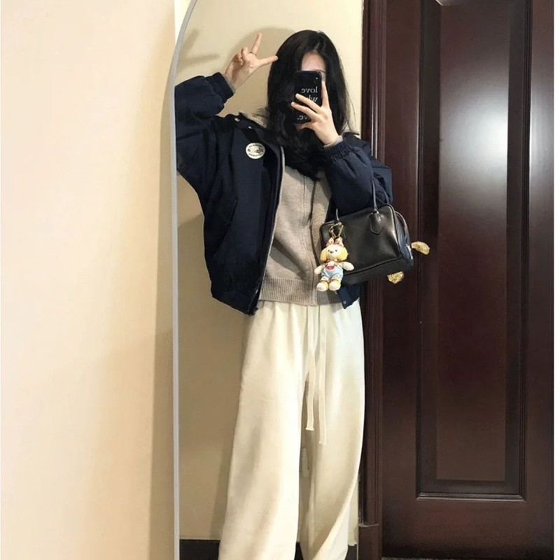 小个子美式复古羊羔毛绒短外套女秋冬季新款加厚工装棒球棉服棉衣