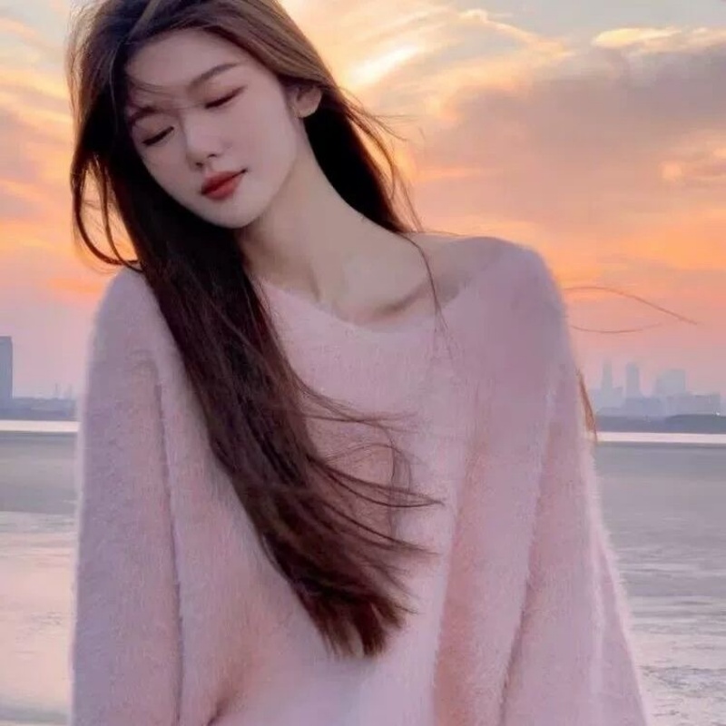 奶系软糯粉色V领马海毛毛衣女春秋温柔风宽松水貂毛套头针织上衣