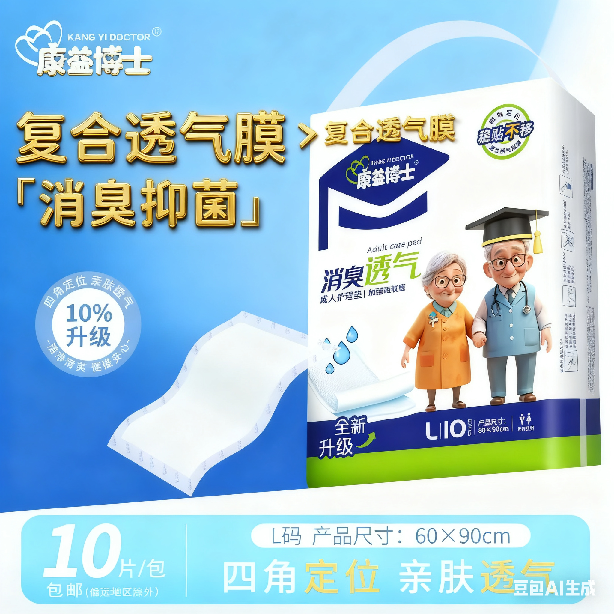 消臭抑菌款康益博士成人护理垫60*90老年人床垫隔尿垫透气尿不湿