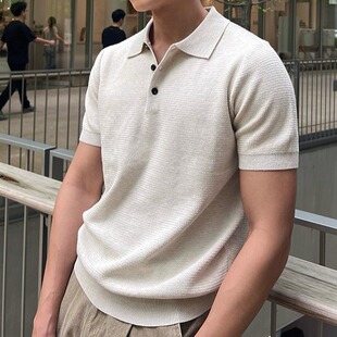 玉米格冰丝针织polo衫 老钱风宽松休闲百搭潮牌轻奢上衣 男夏季 新款