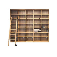 纯实木满墙落地书柜滑梯一体书架灯带书墙组合黑胡桃X木家用定制