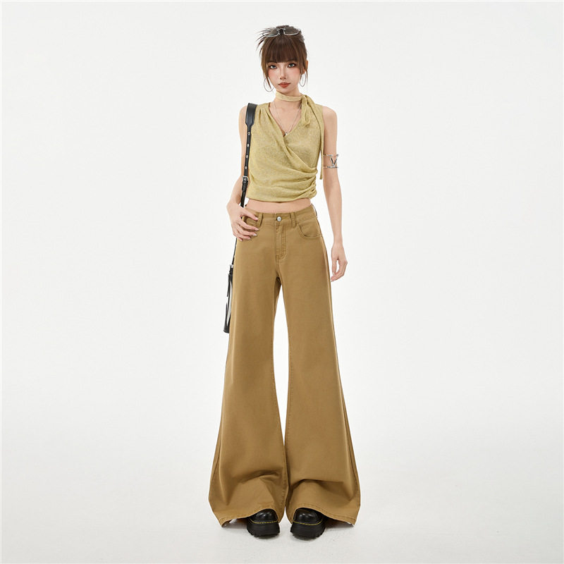 春季新款咖色休闲柔软弹力微喇不贴腿牛仔裤女美式宽松显瘦喇叭裤,女装/女士精品,休闲裤,淘宝优惠券,粉丝福利购,淘宝优惠卷