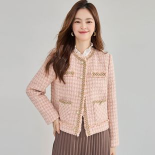 定制24秋粉色羊毛粗花呢小香风外套甜美精致上衣女15810 盛宏