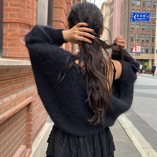 毛衣外套女软糯上衣85019 十三行清仓不退2023秋冬马海毛披肩开衫
