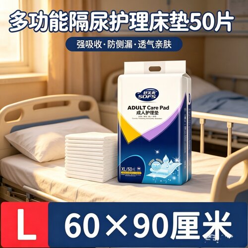 [干爽防漏护理垫]舒芙爽隔尿垫60x90cm50片老人床垫男女防侧漏垫