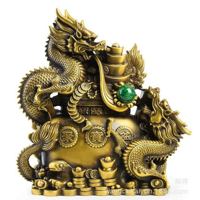 铜龙摆件盘龙双龙聚宝盆十二生肖龙摆件大号家居办公室工艺品