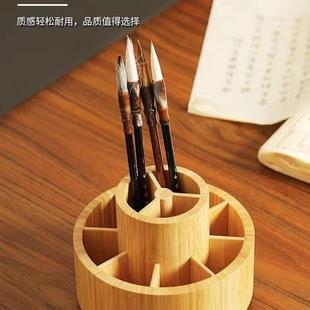 楠竹可旋转笔筒学生文具整理双层多格收纳办公桌面多功能收纳盒子